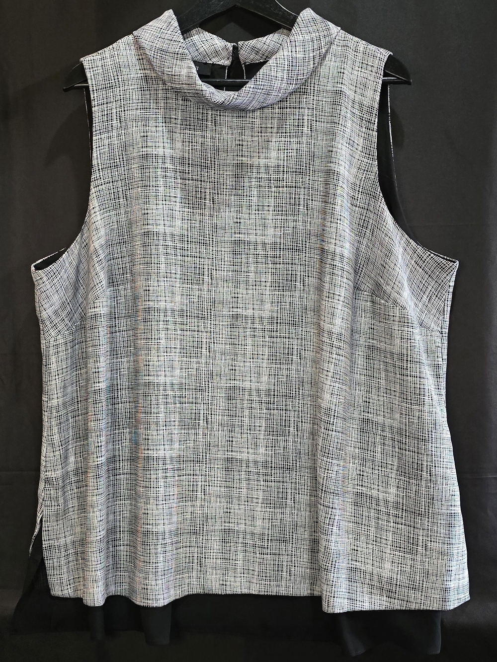 Alfani Woman Grey Crosshatch Tweed Cowl Neck Sleeveless Blouse Layered Hem